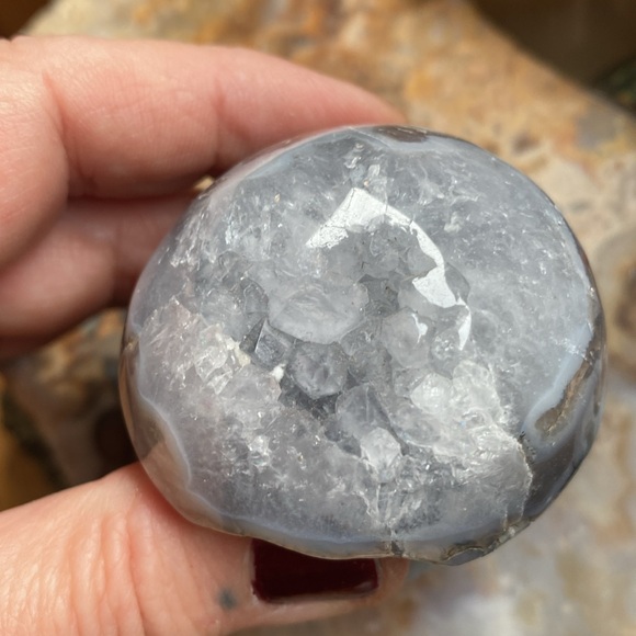 Moss Agate mushroom with chunky crystal topping - Picture 2 of 3